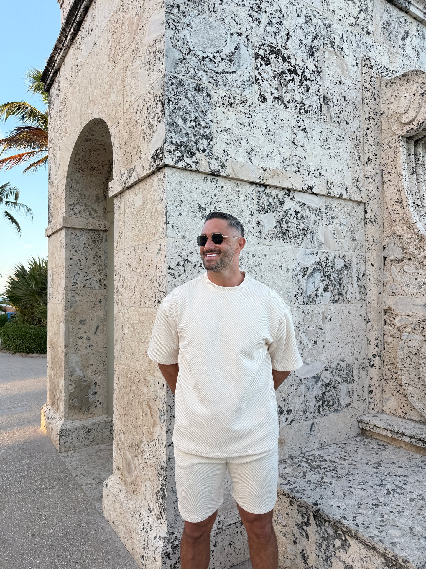 Short Sleeve Textured T-Shirt & Short Set (Ivory)