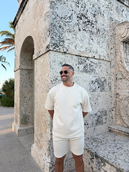 Short Sleeve Textured T-Shirt & Short Set (Ivory)