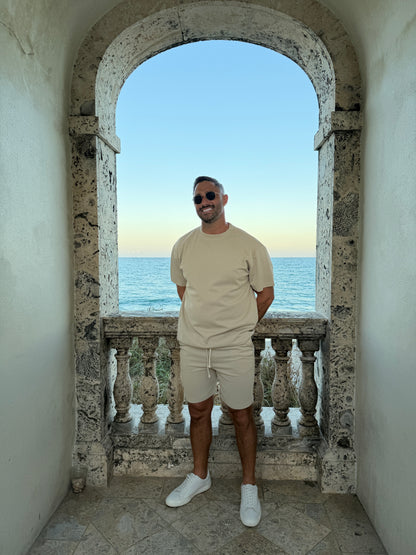 Short Sleeve Textured T-Shirt & Short Set (Khaki)