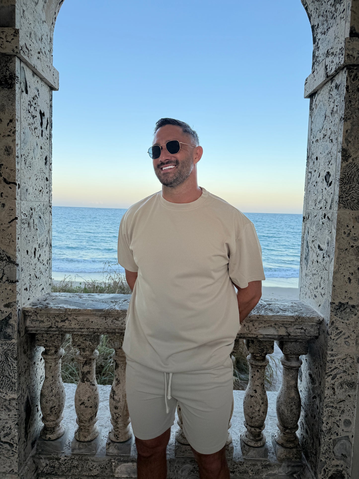 Short Sleeve Textured T-Shirt & Short Set (Khaki)