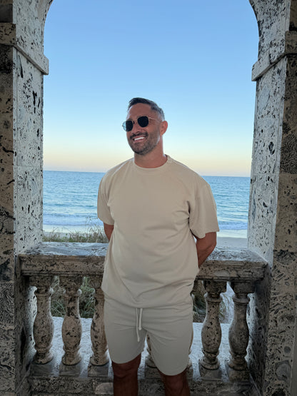 Short Sleeve Textured T-Shirt & Short Set (Khaki)