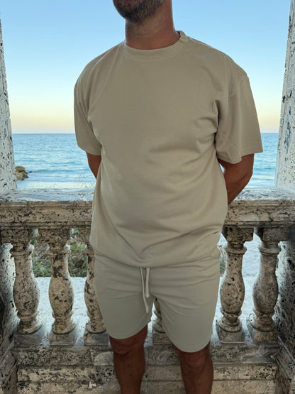 Short Sleeve Textured T-Shirt & Short Set (Khaki)